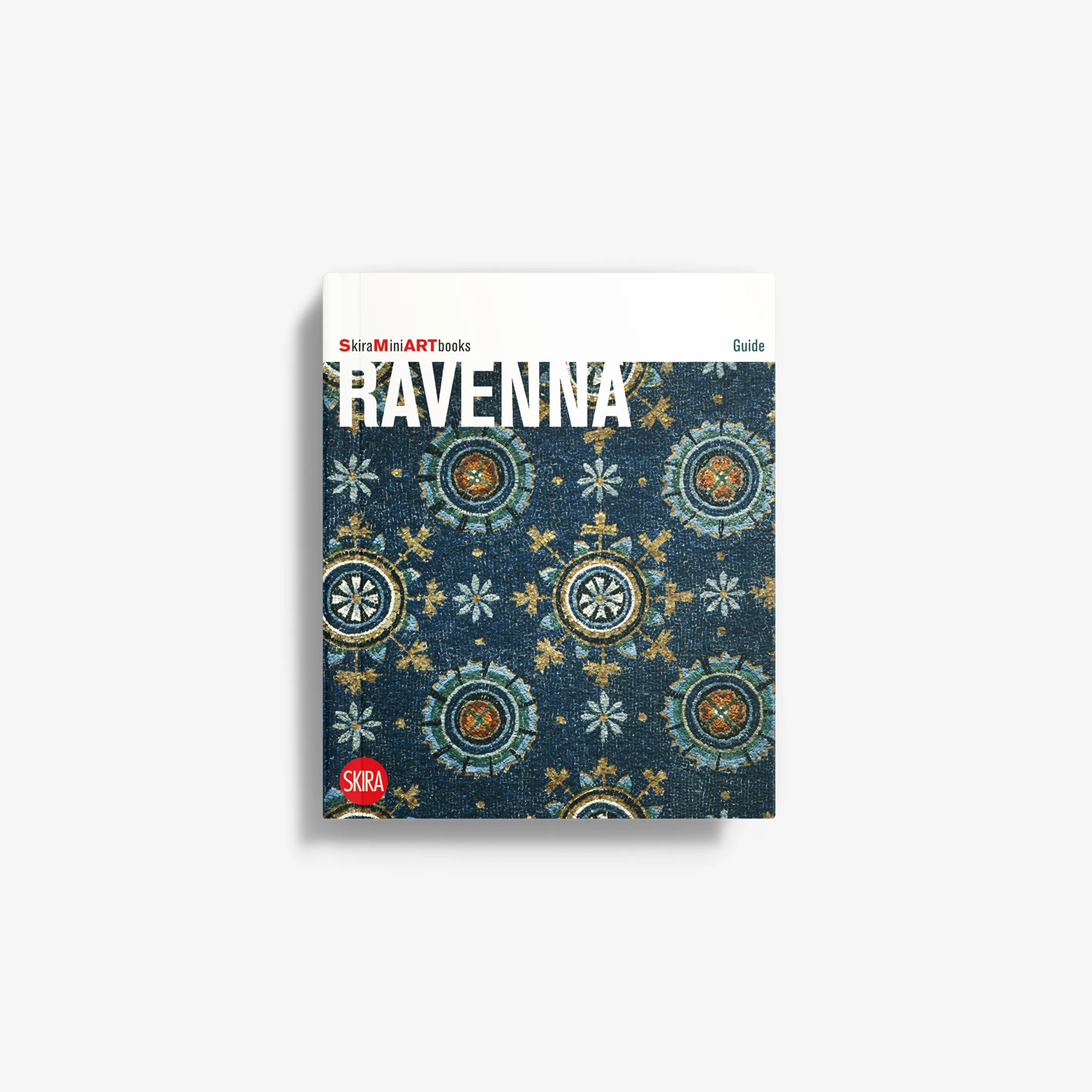 Ravenna travel guide book with blue patterned cover and circular design, Skira