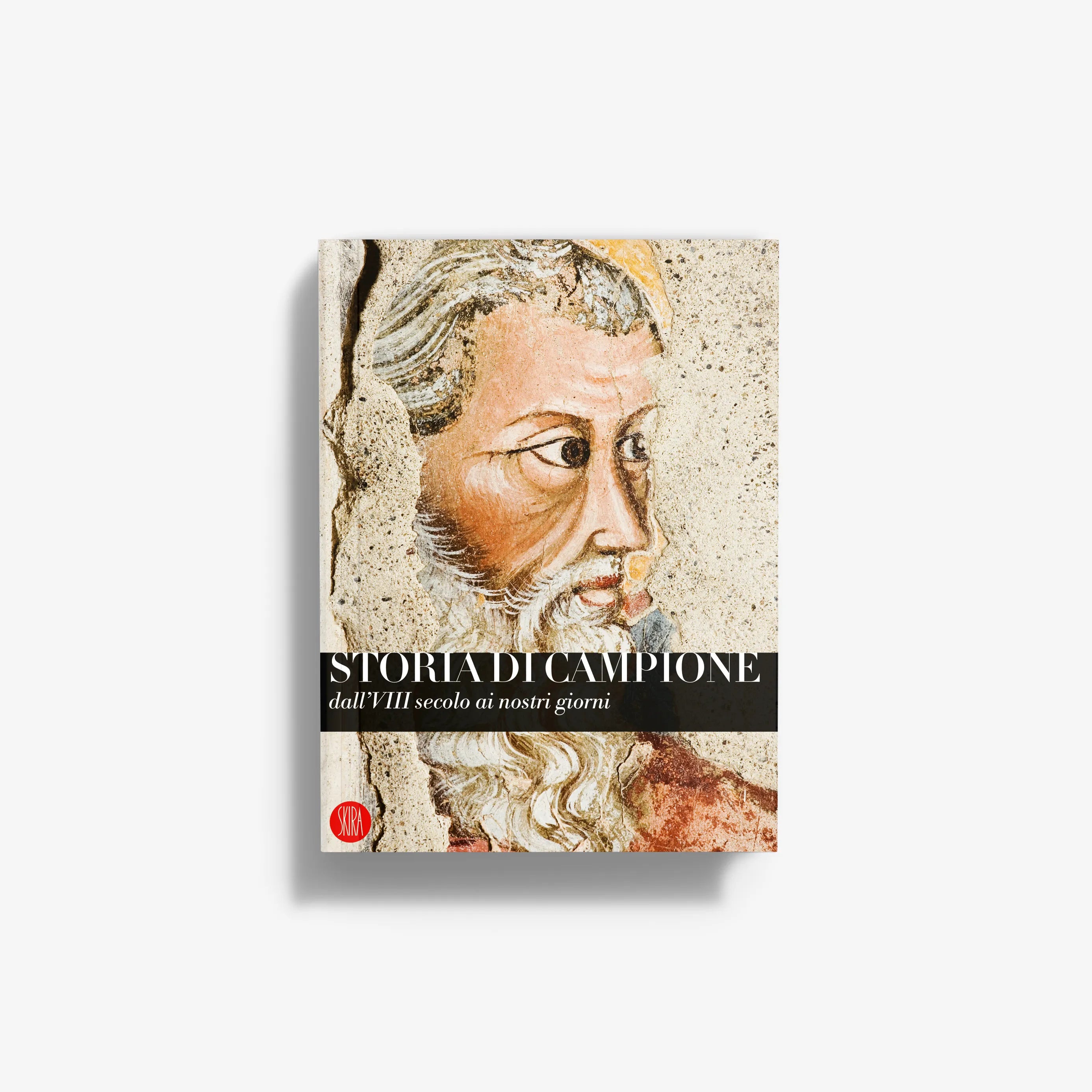 History of Campione book with illustrated portrait cover, vintage text and red logo