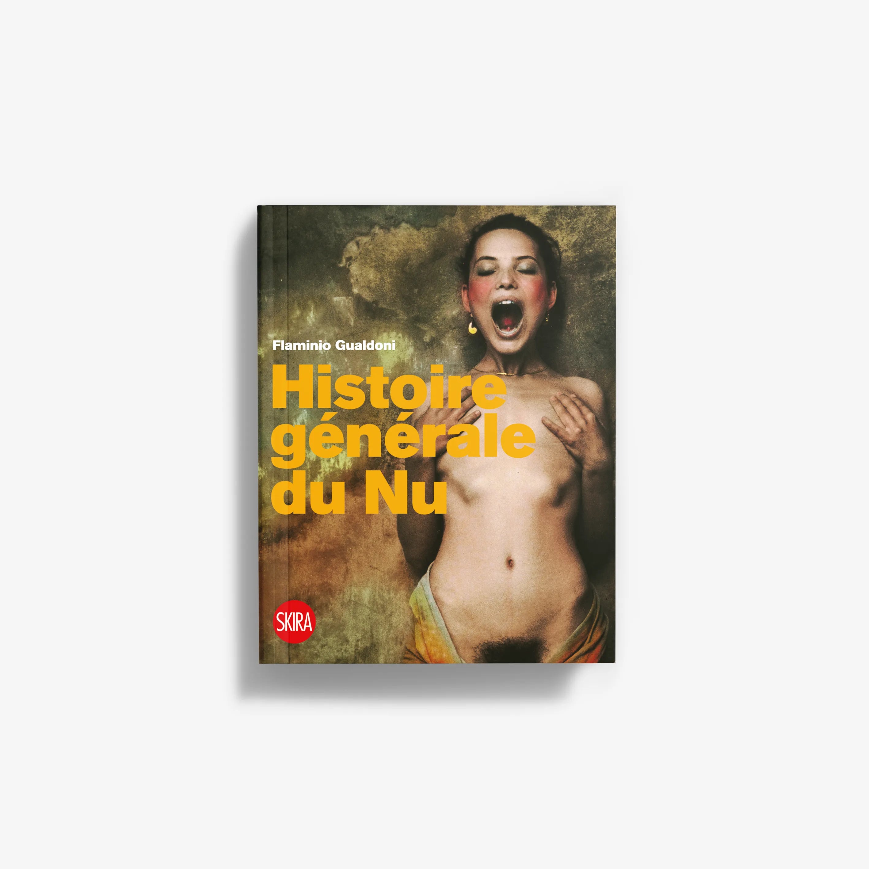 Art book with nude figure on cover, green-brown background and yellow bikini strap