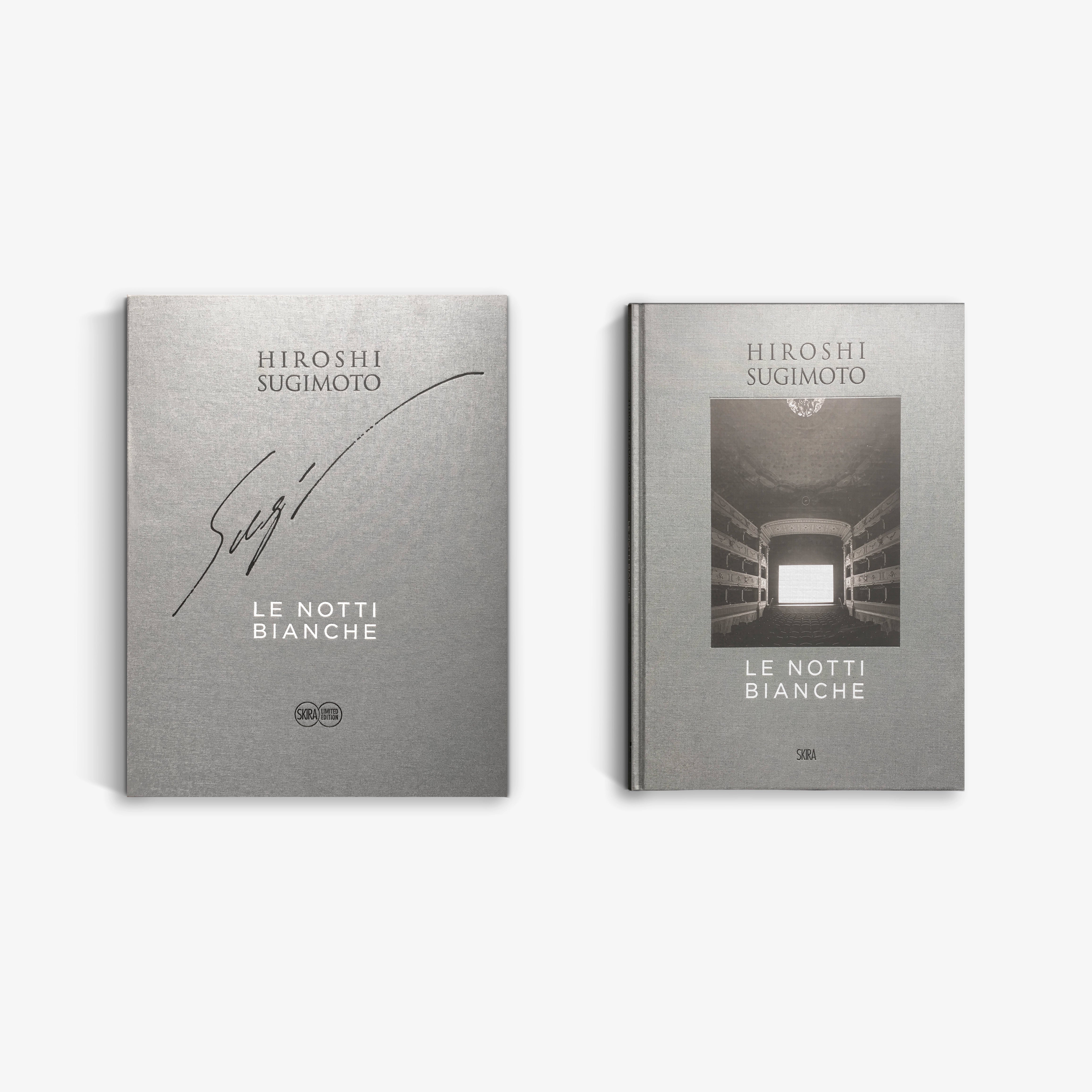 Limited edition Hiroshi Sugimoto Le Notti Bianche book with silver cover and black-and-white photo insert.