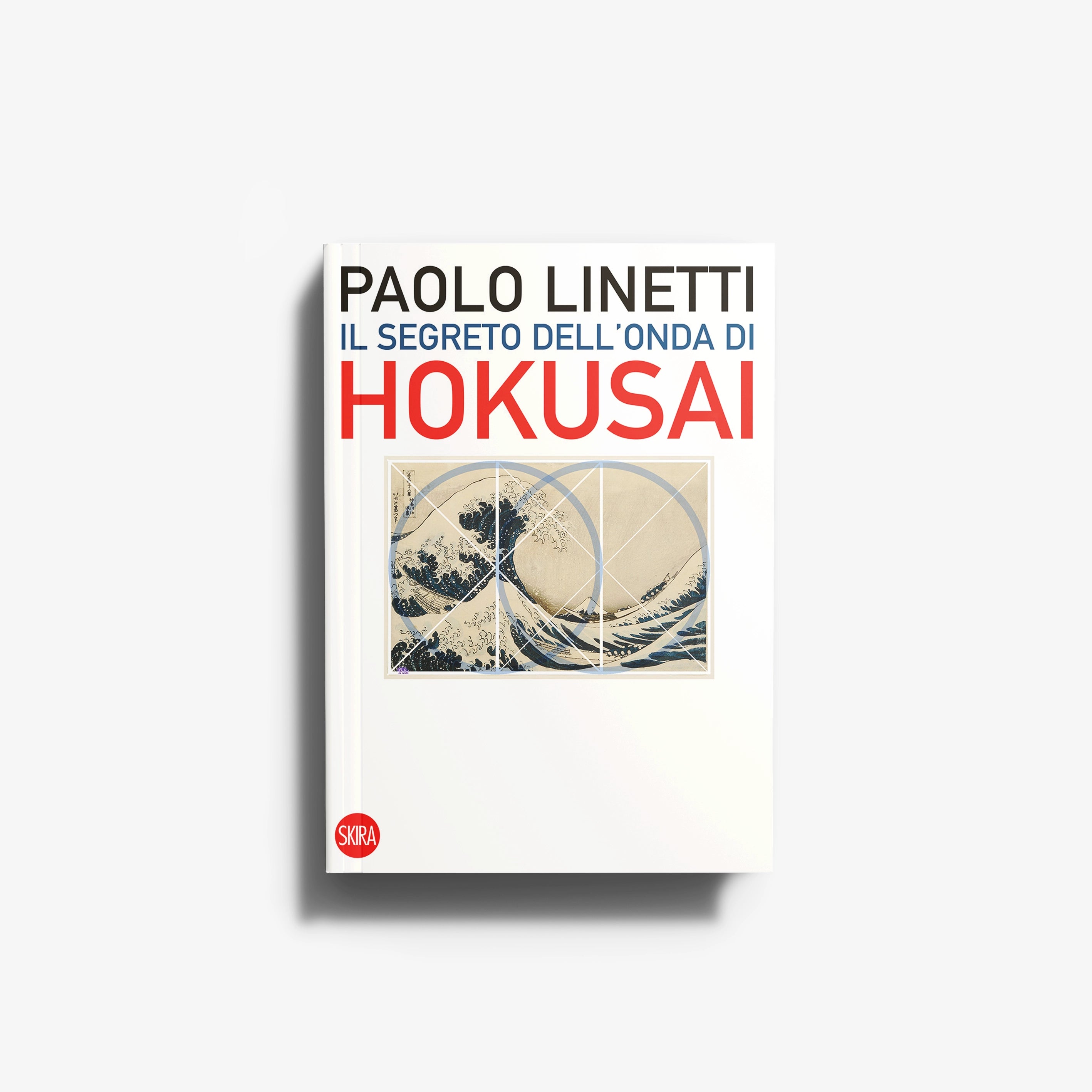 Art book in white with Paolo Linetti cover text, Skira Arte, illustrated art book on Hokusai waves