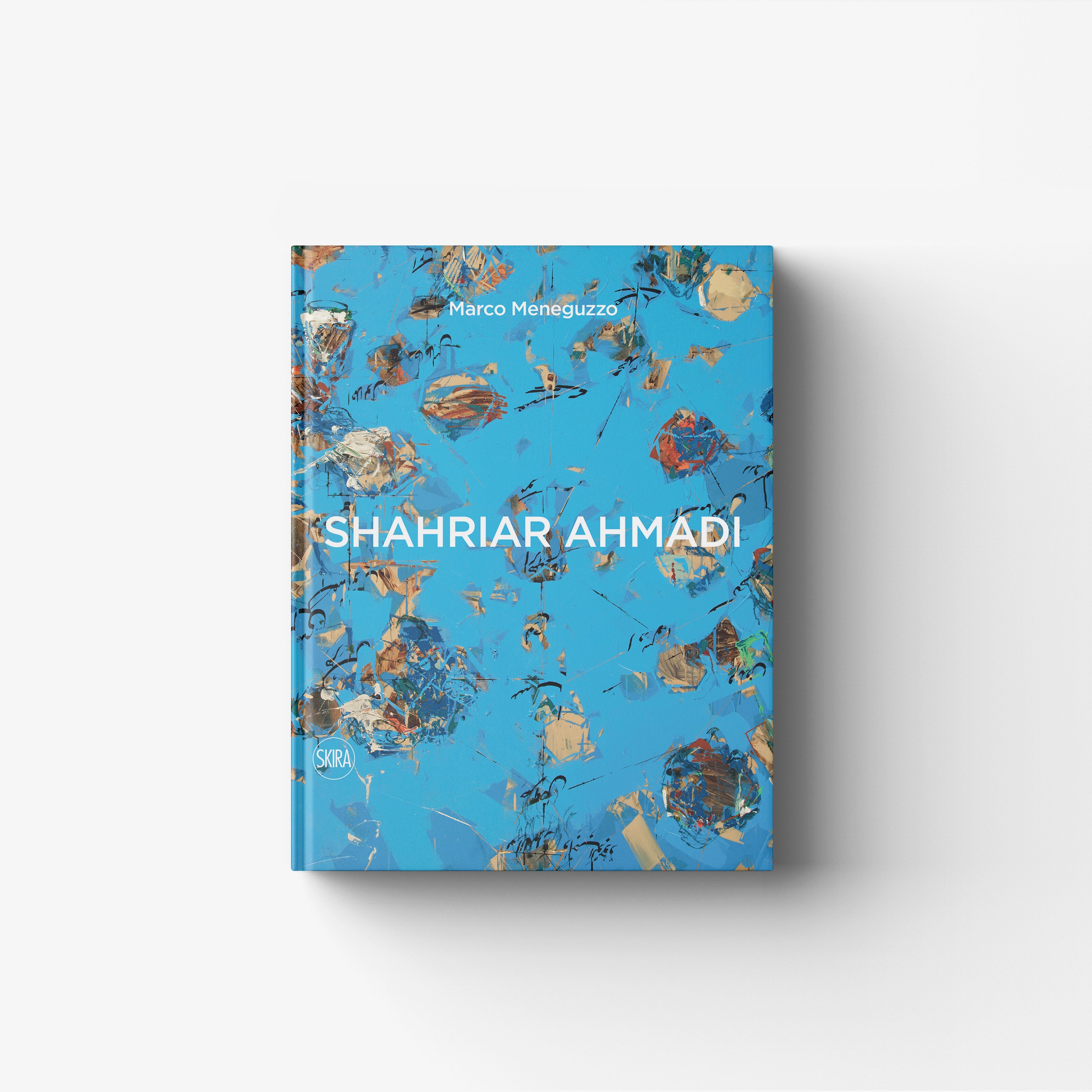 Contemporary canvas painting in bright blue with mixed abstract figures by Skira Arte, Shahriar Ahmadi, pittura contemporanea su tela