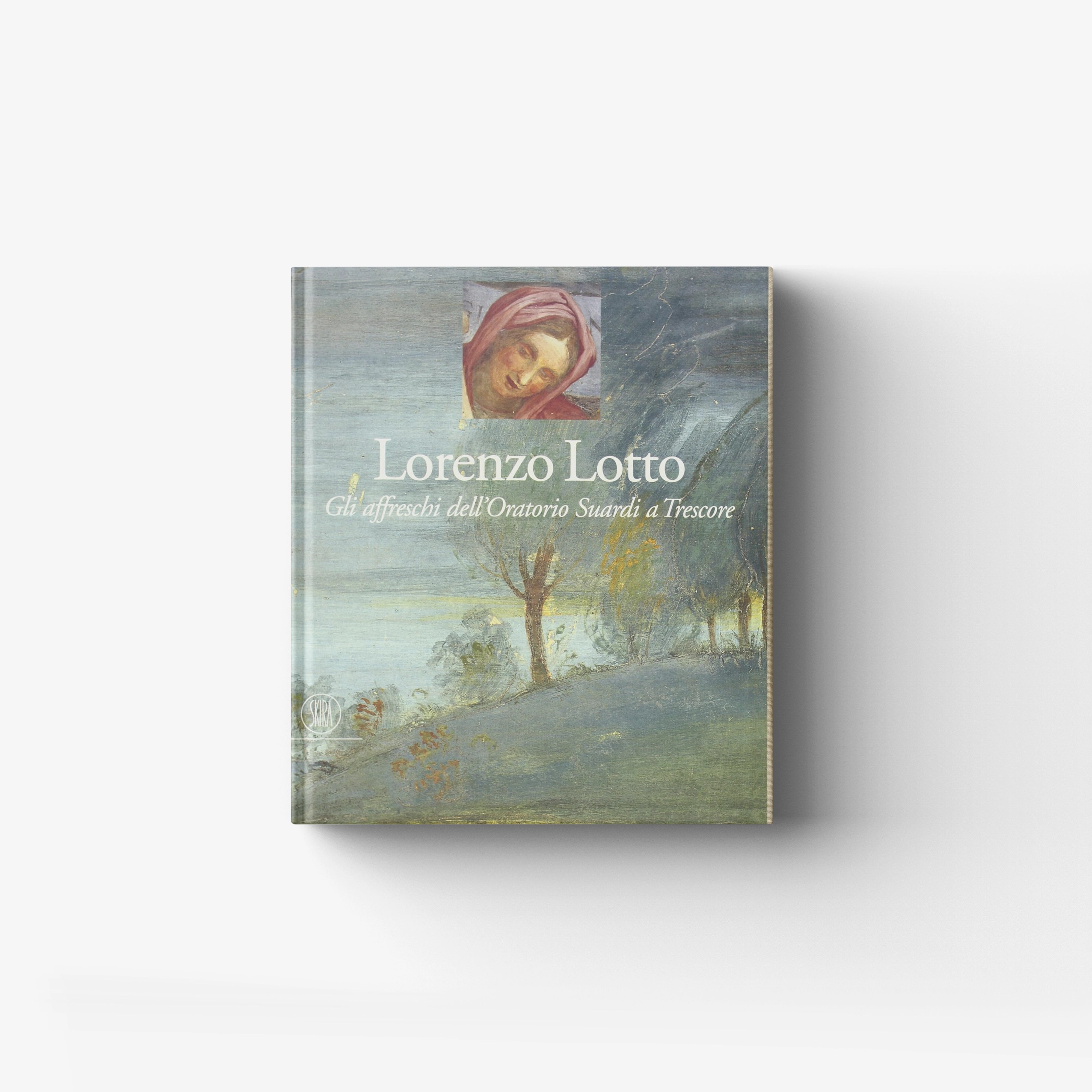 Art book with blue and grey cover featuring a fresco style portrait, Skira Arte, private oratory frescoes