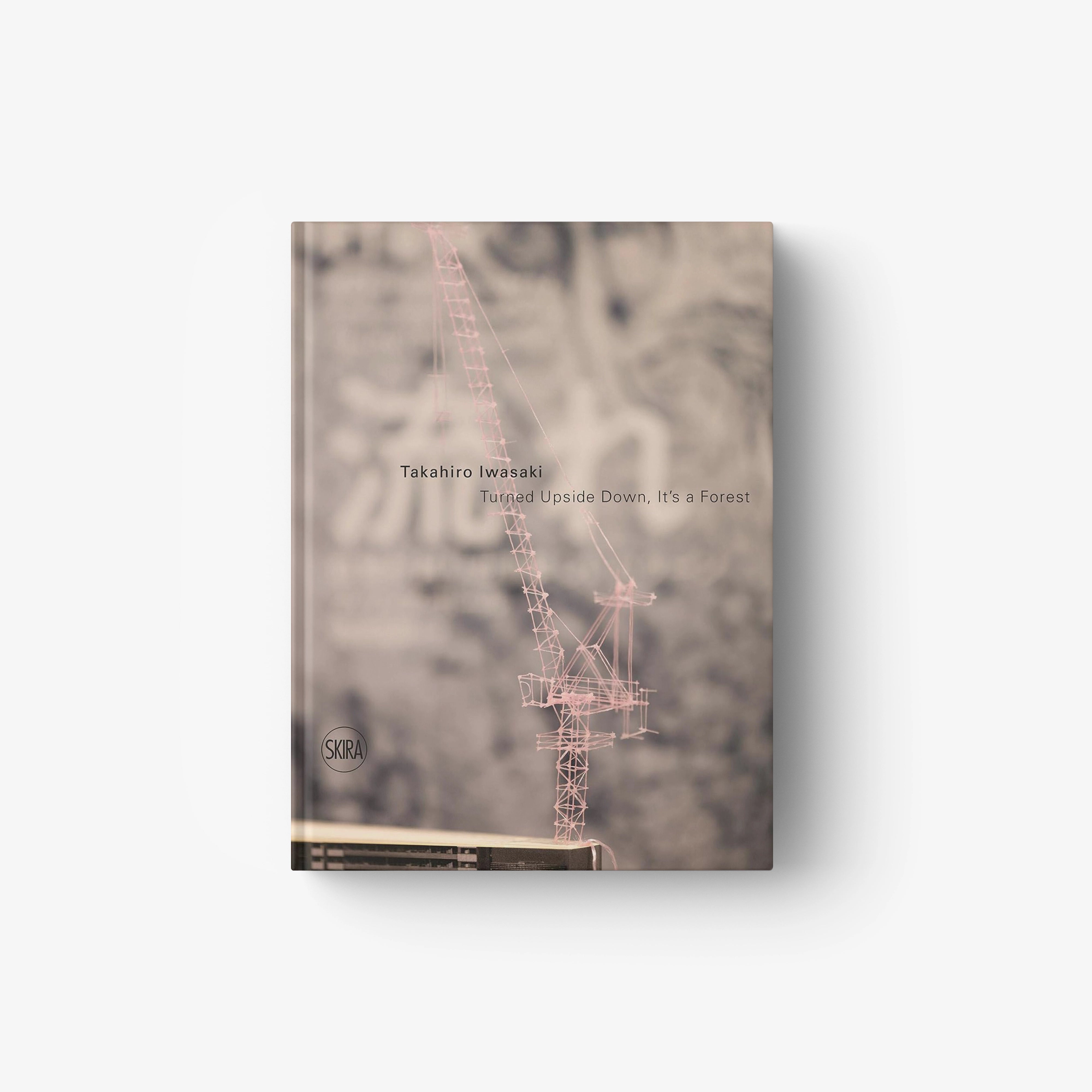 Art book cover by Takahiro Iwasaki, gray with pink line-drawn forest sculpture