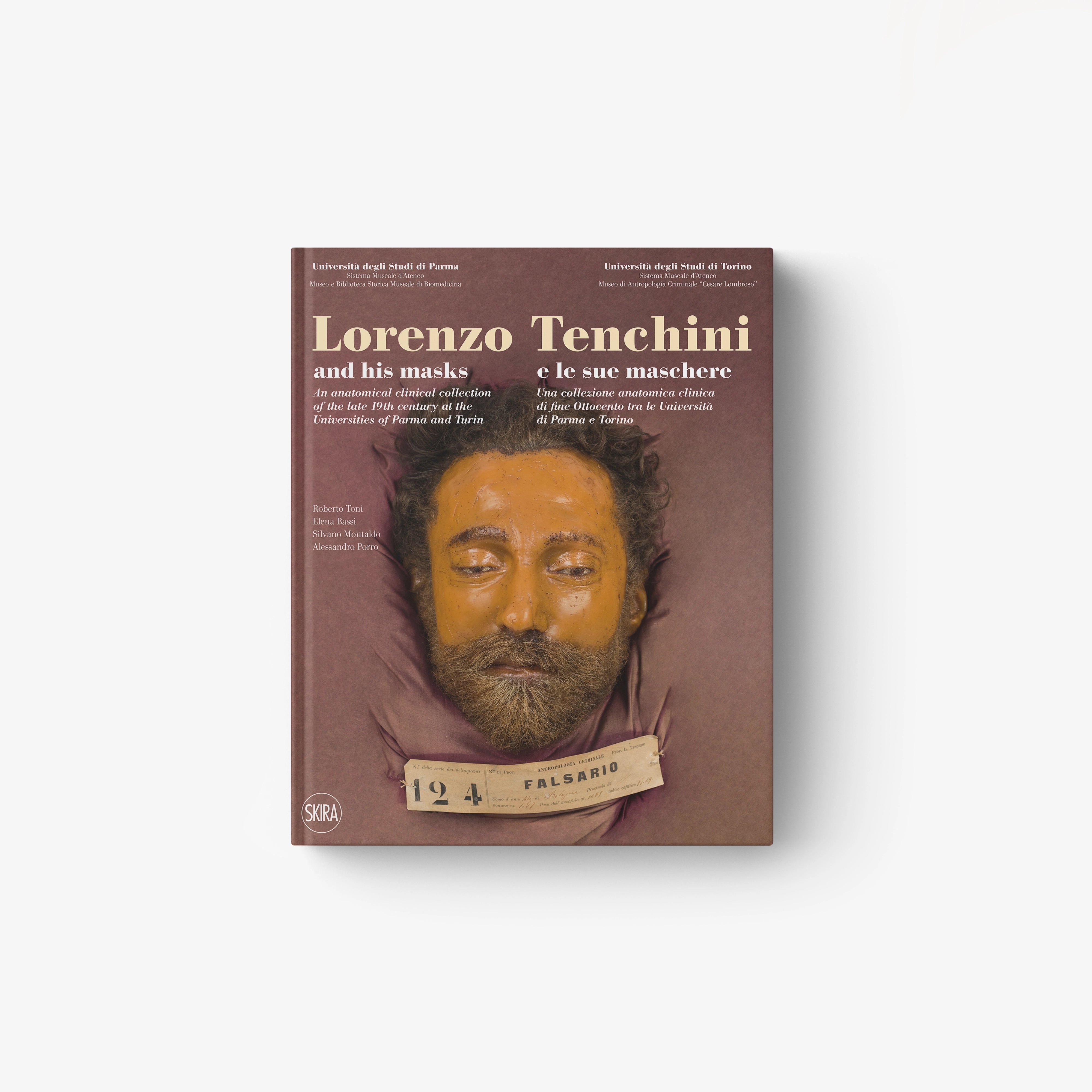 Lorenzo Tenchini and His Masks book with illustrated portrait on brown cover