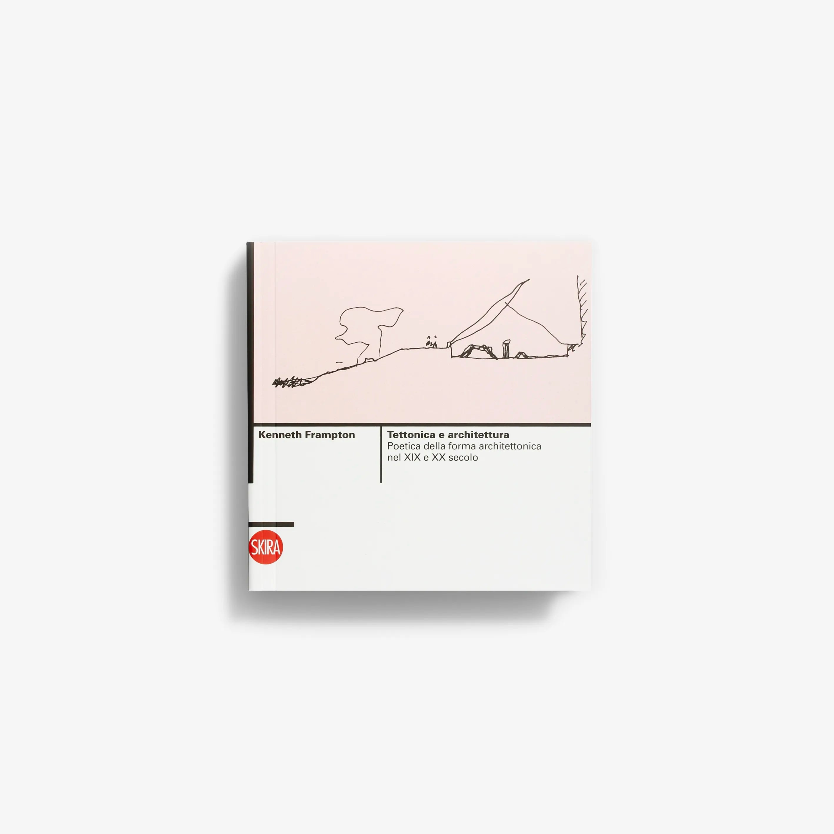 Architecture book in pale pink with black line drawing cover, Skira Arte, Poetica della struttura e della costruzione in architettura