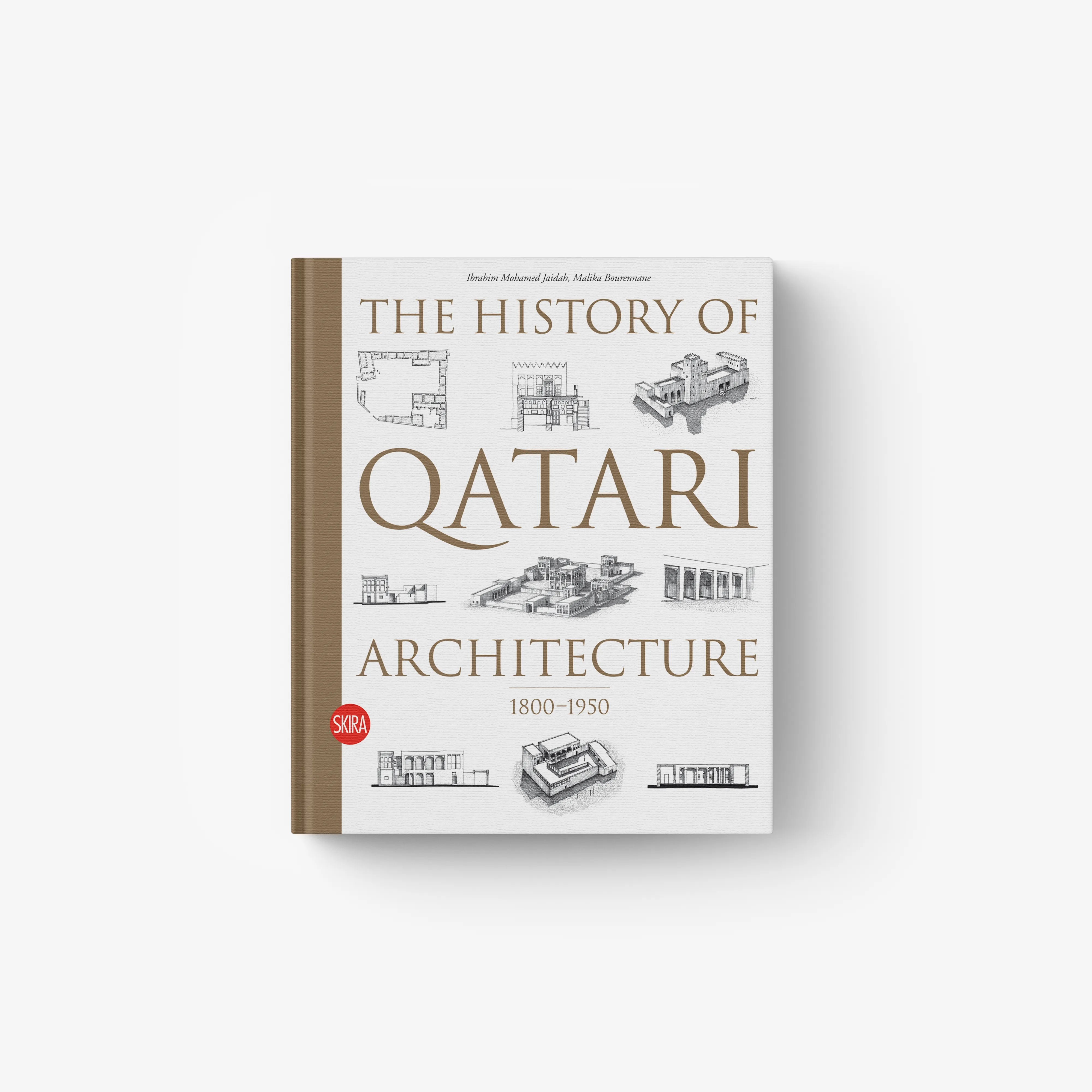 Architecture history book in cream and tan with Skira Arte branding, focused on traditional Qatari urban housing agglomerations