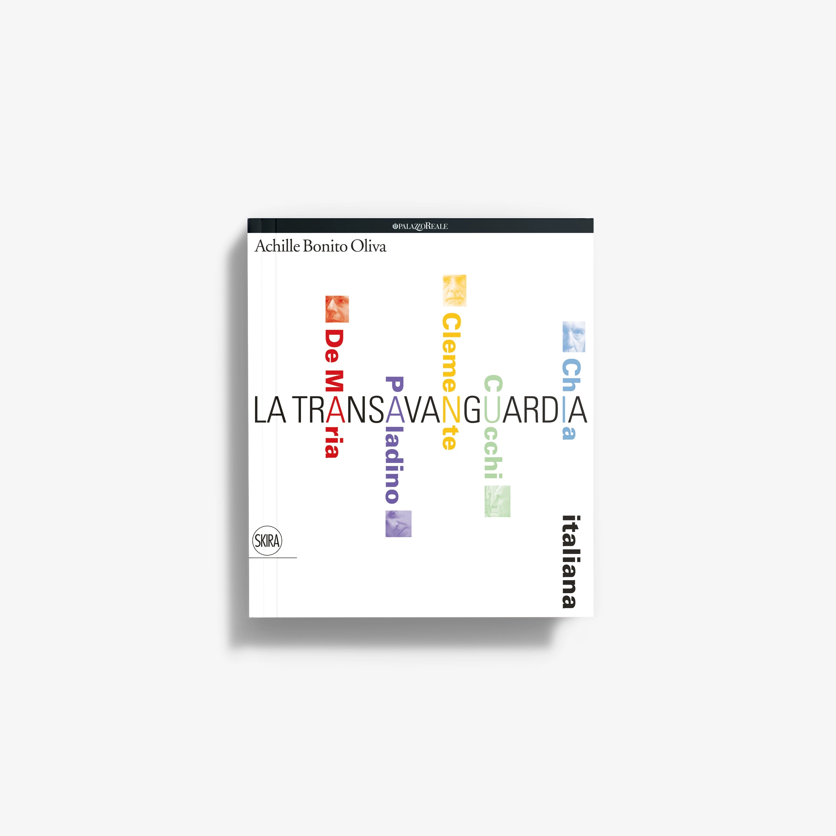Italian Transavanguardia book with colorful title and Achille Bonito Oliva author name