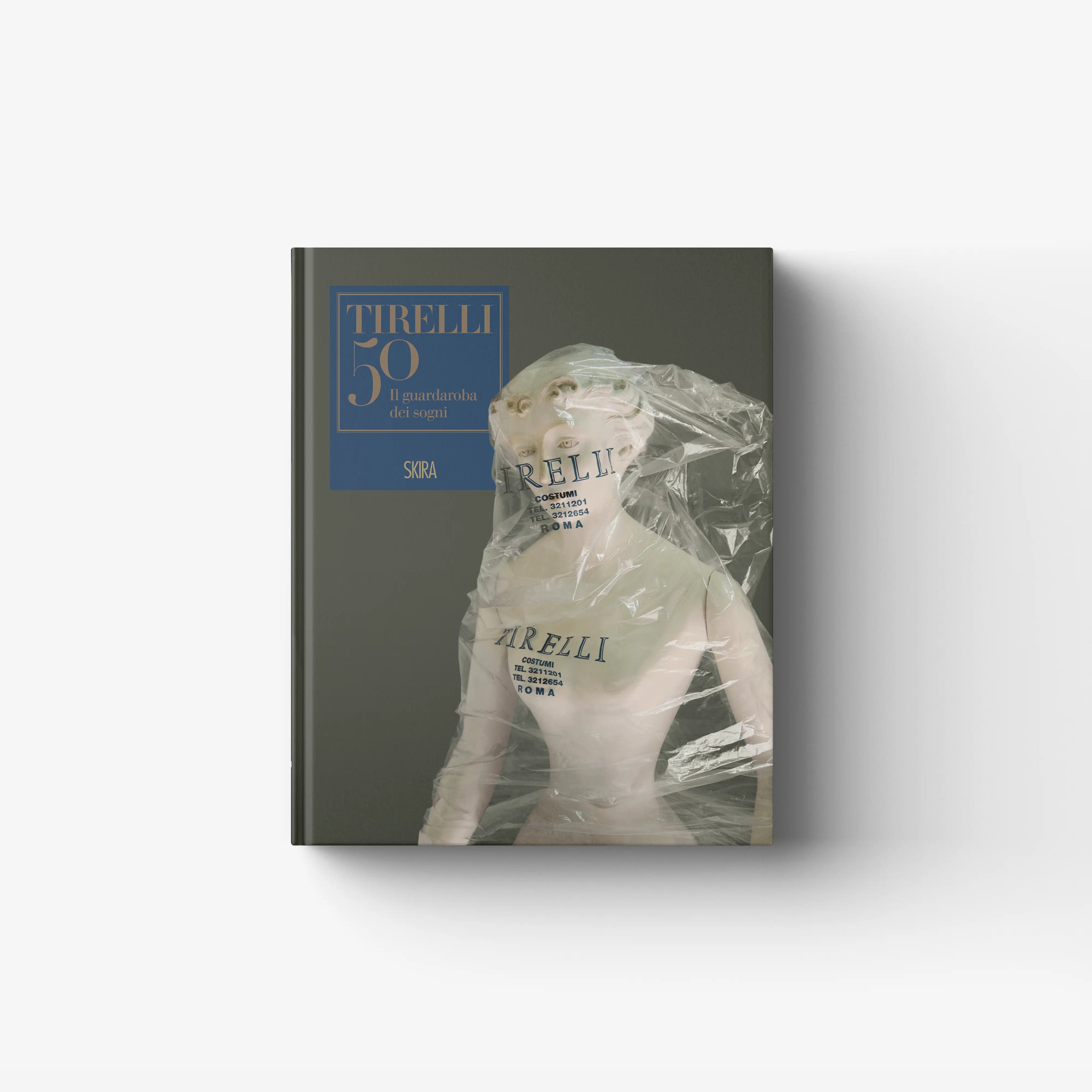 Tirelli 50 hardback book in clear plastic wrap, blue and green cover