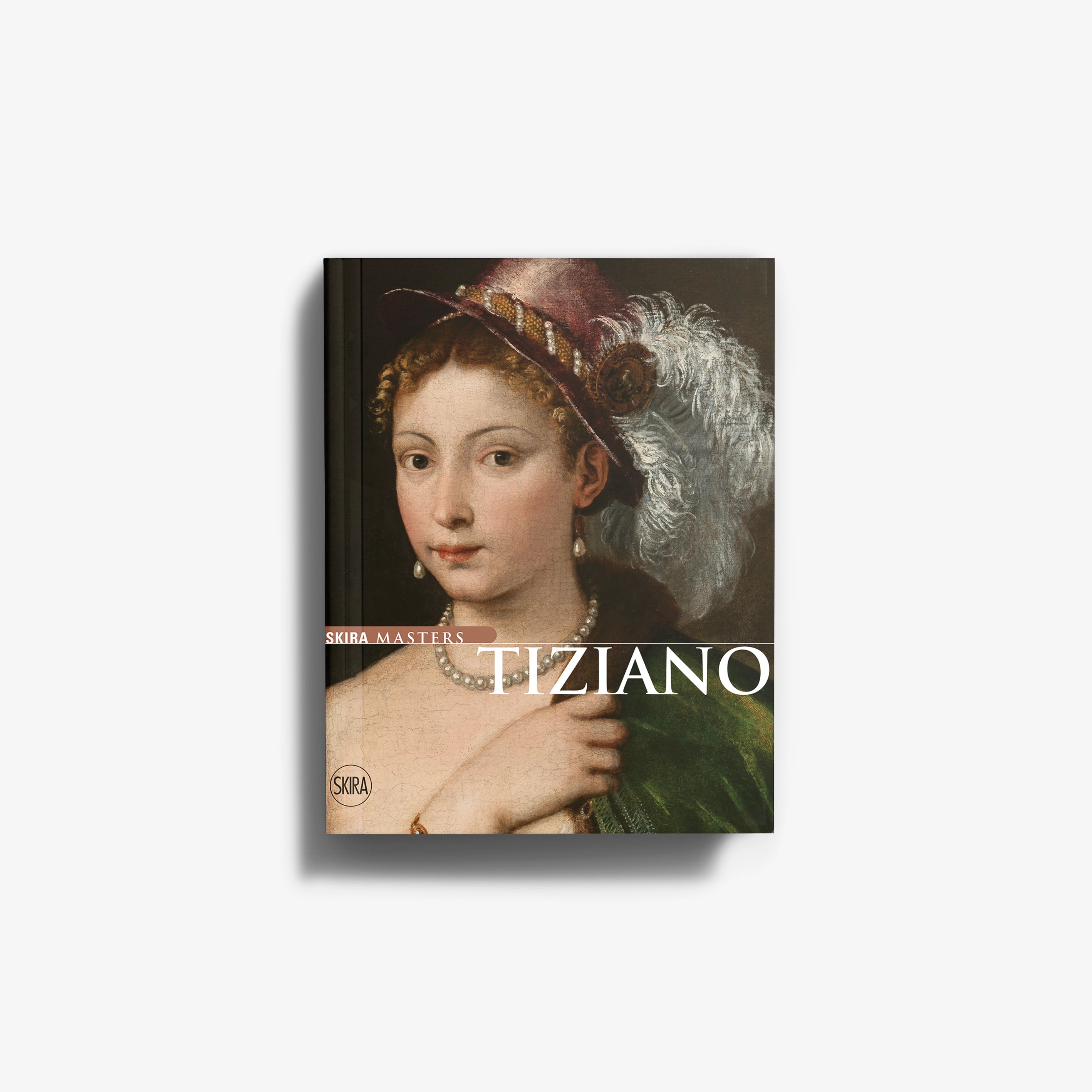 Art history book cover by Skira Arte showing portrait of Tiziano, with painter's viewpoint and artwork details