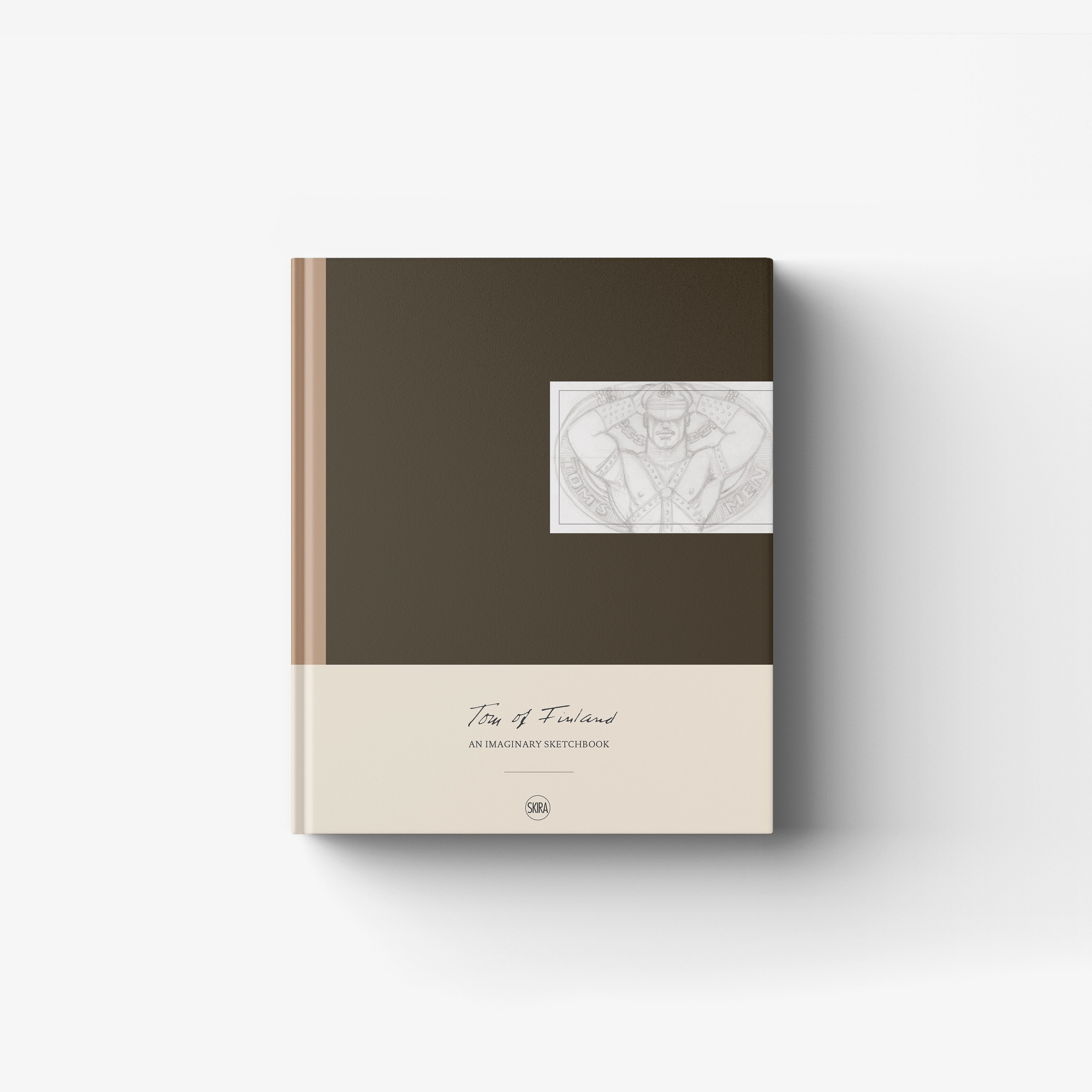 Imaginary sketchbook in dark olive with inset preparatory drawing, Skira Arte, Tom of Finland