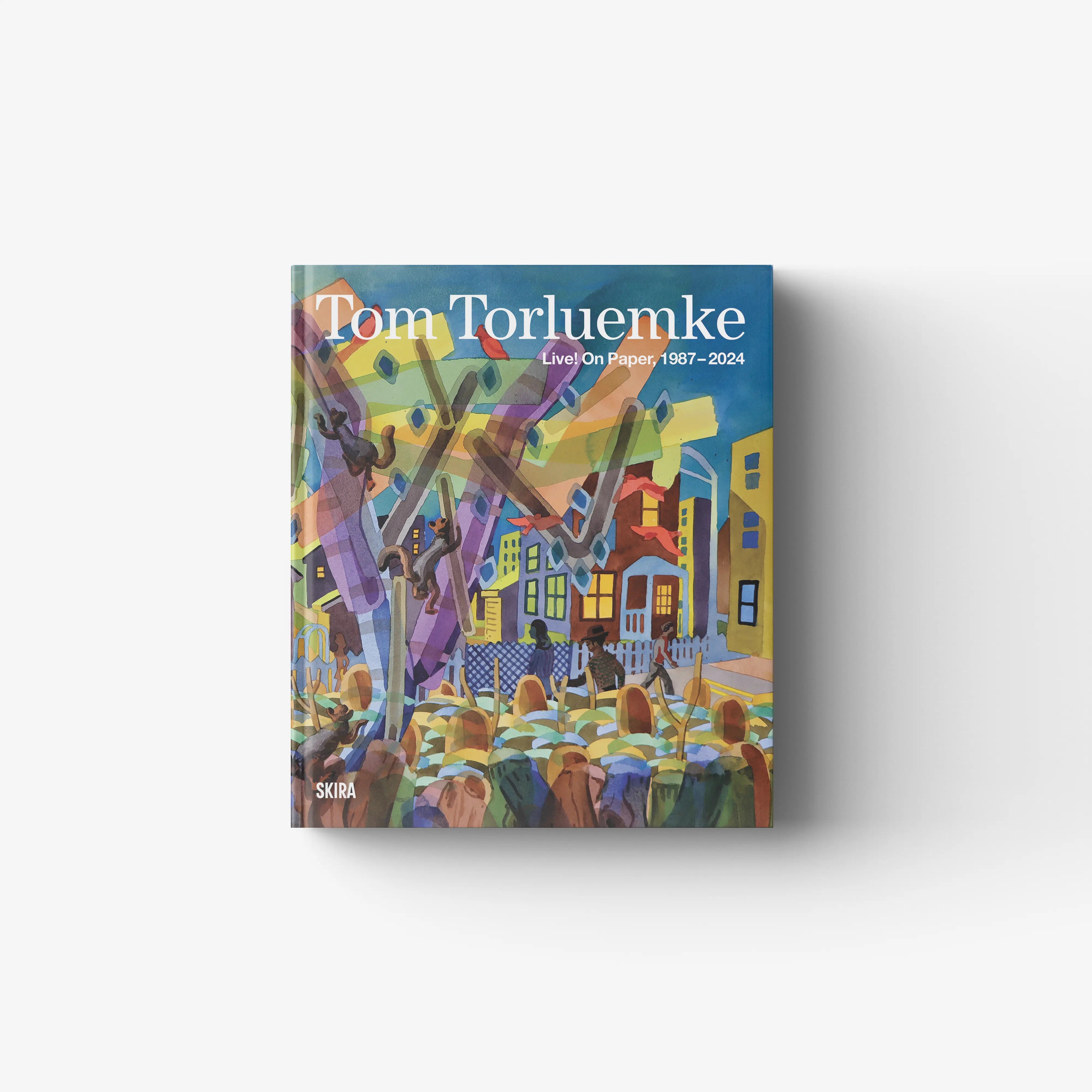 English edition art book by Skira Arte with colourful acrylic paintings on paper cover, Tom Torluemke Live On Paper 1987-2024