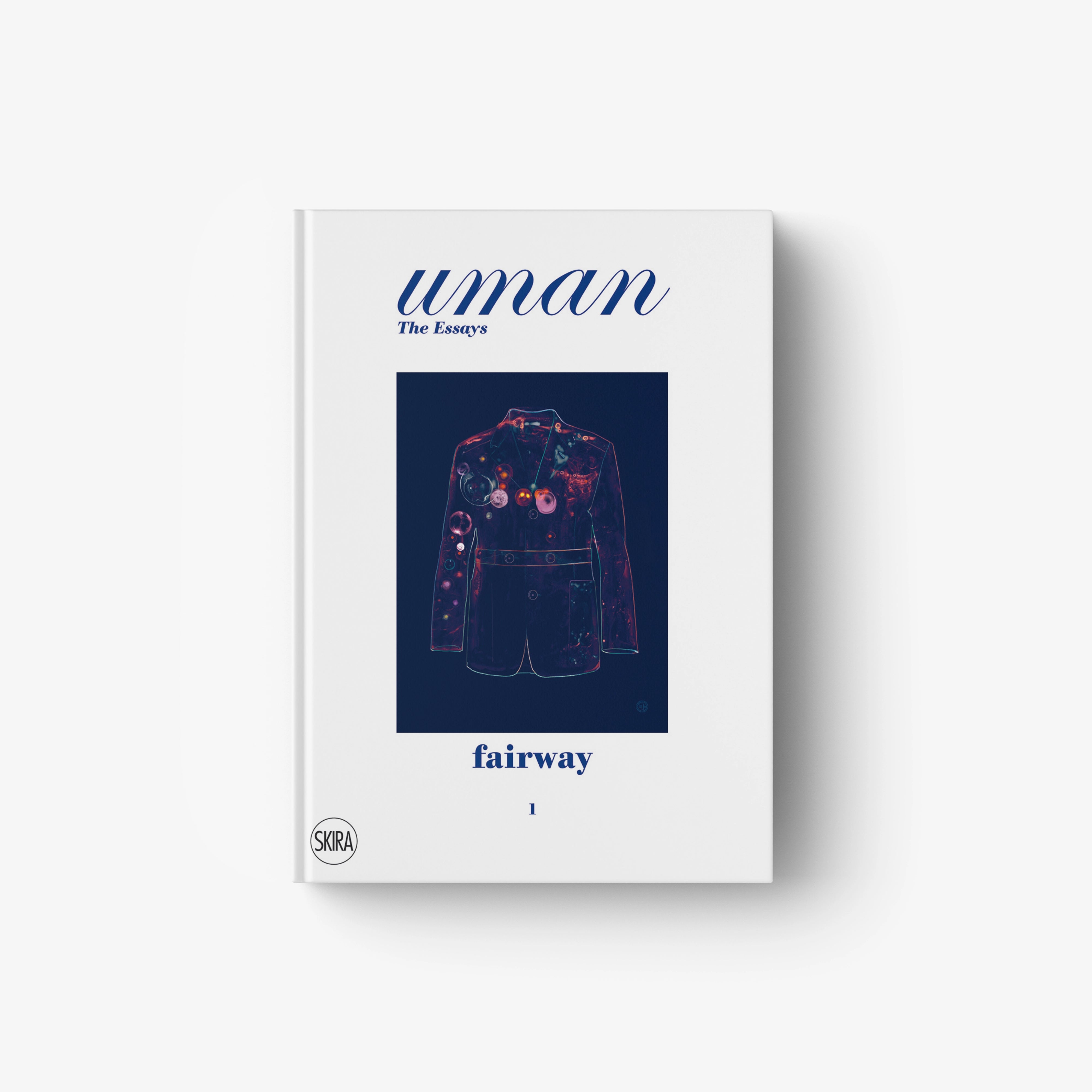 Hardcover book with white cover, blue title text, and astronaut-like jacket illustration
