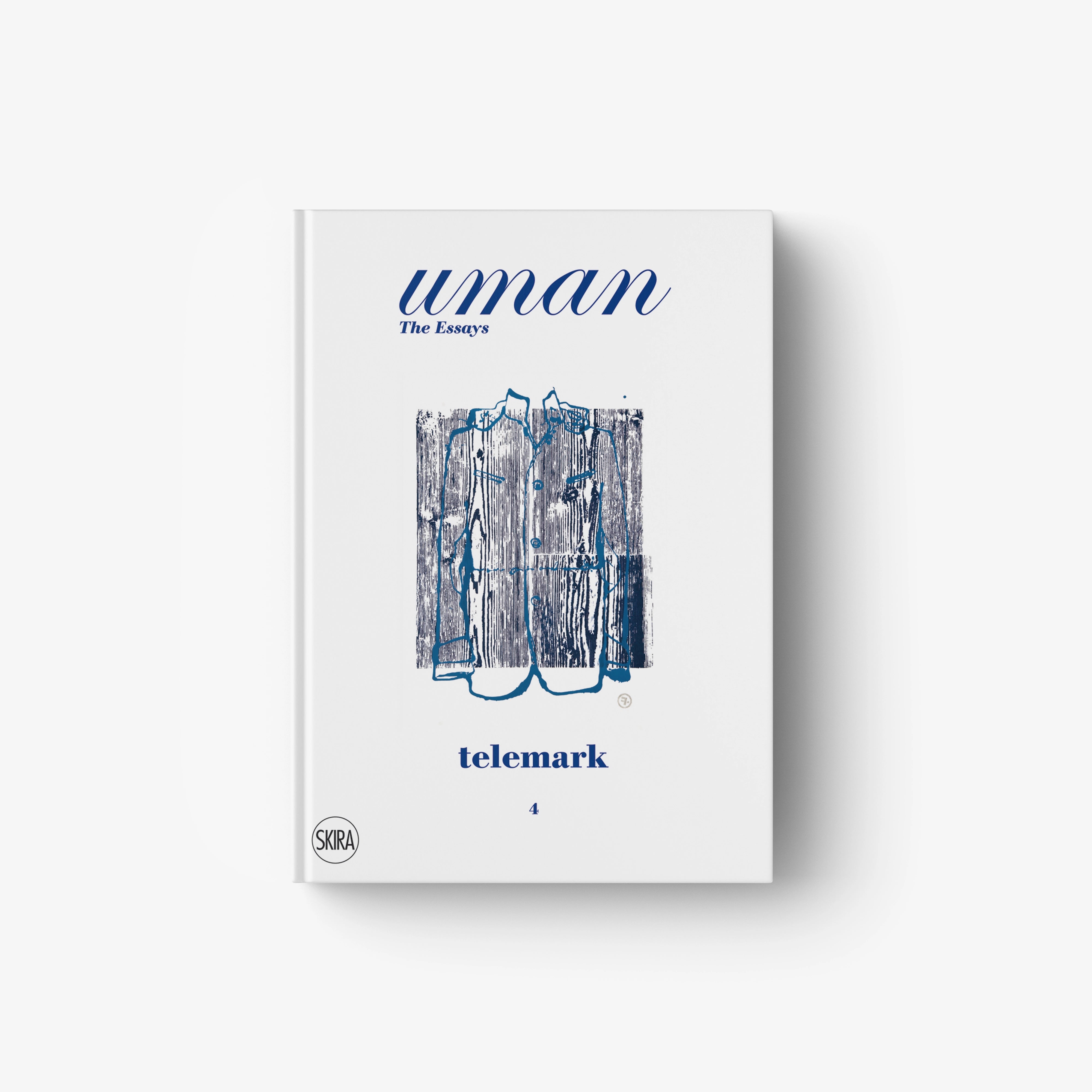UMAN The Essays Telemark hardcover book, white cover with blue illustration