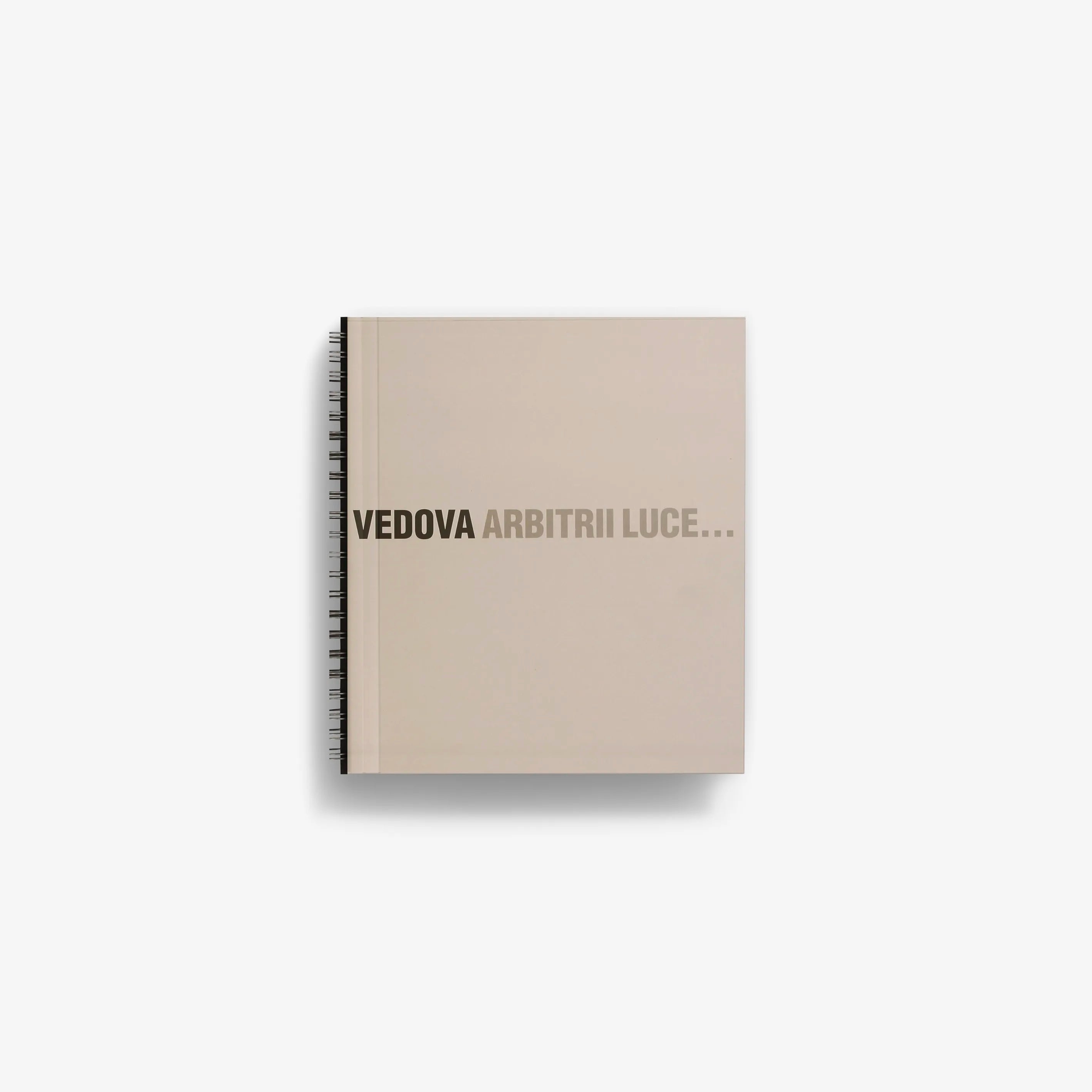 Contemporary art book in beige with metal spiral binding, Skira Arte, Emilio Vedova Arbitrii di luce, installazione artistica