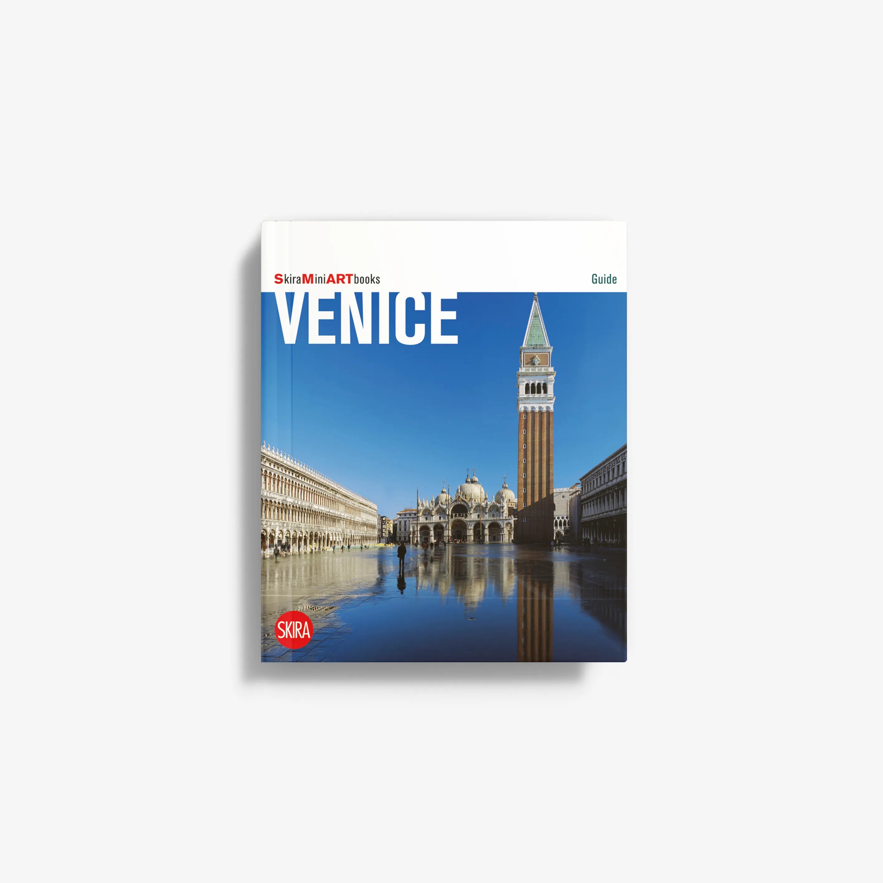 Book cover featuring Venice’s St. Mark’s Campanile and reflecting water under a clear blue sky.