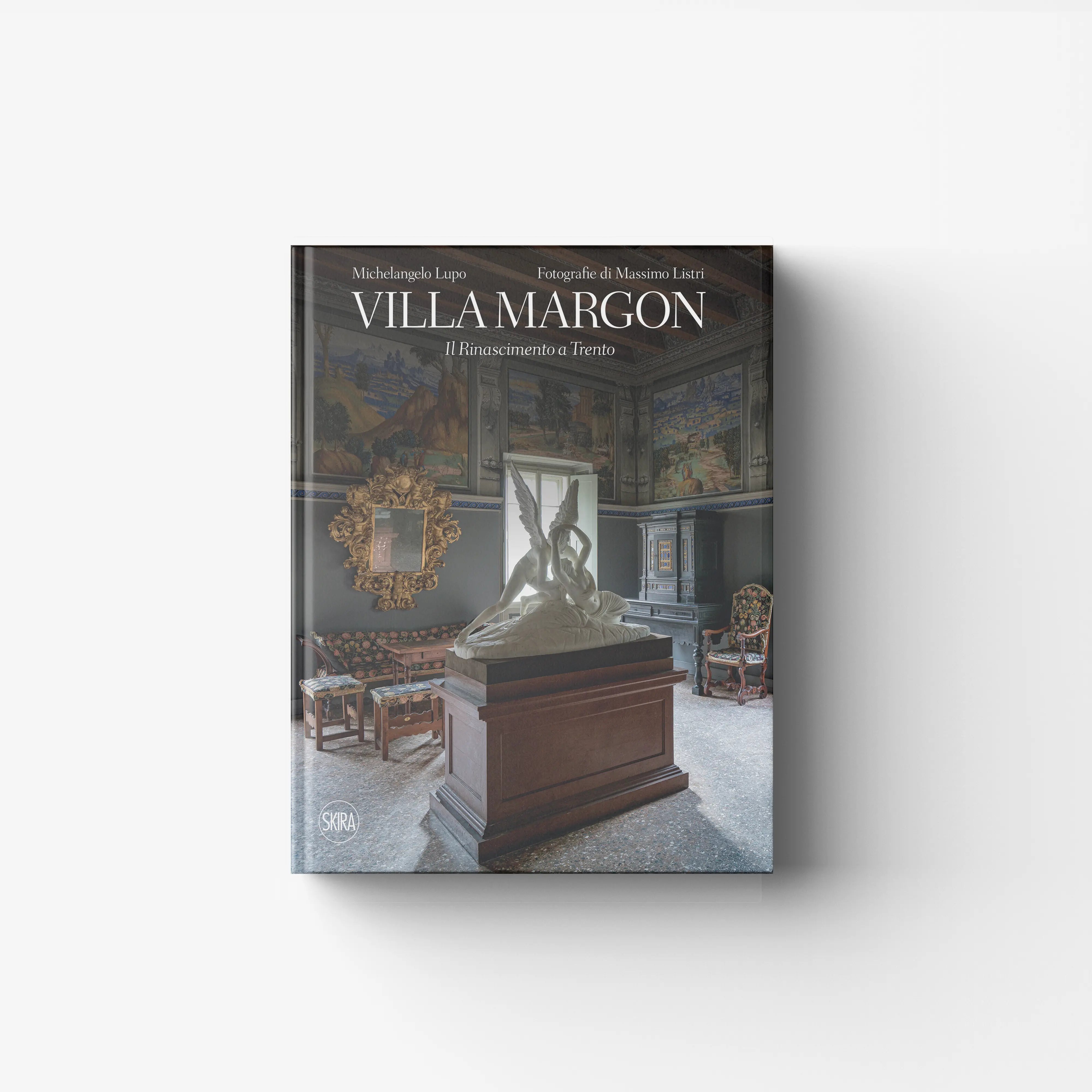 Art book in dark cover with Villa Margon title by Skira Arte, featuring fresco interiors with scenes of the twelve months