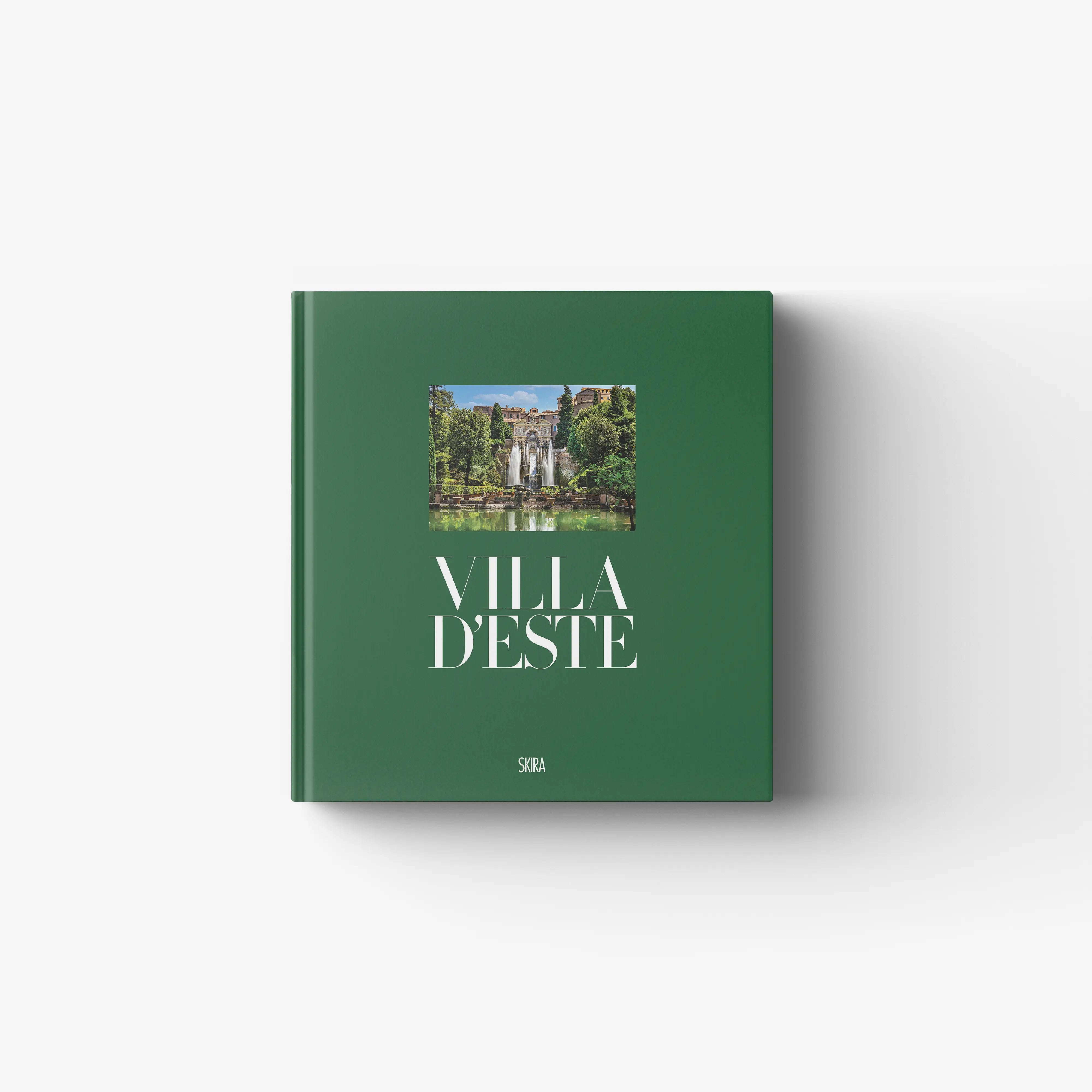 Italian art book in forest green by Skira Arte with Villa d'Este fountains, grottos and nymphs cover