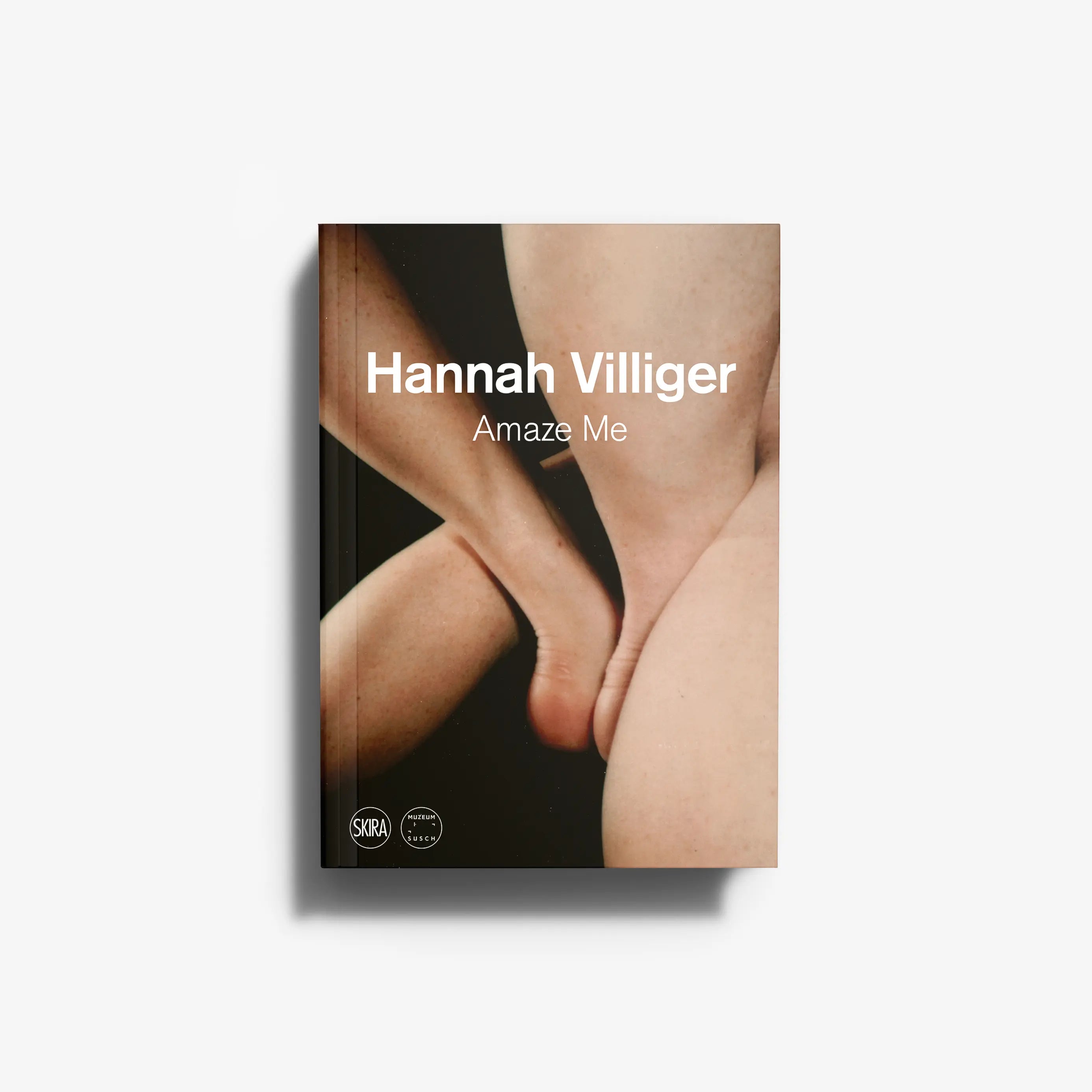 Contemporary art monograph book in sepia and black with Hannah Villiger and Amaze Me cover, Skira Arte, Swiss artist