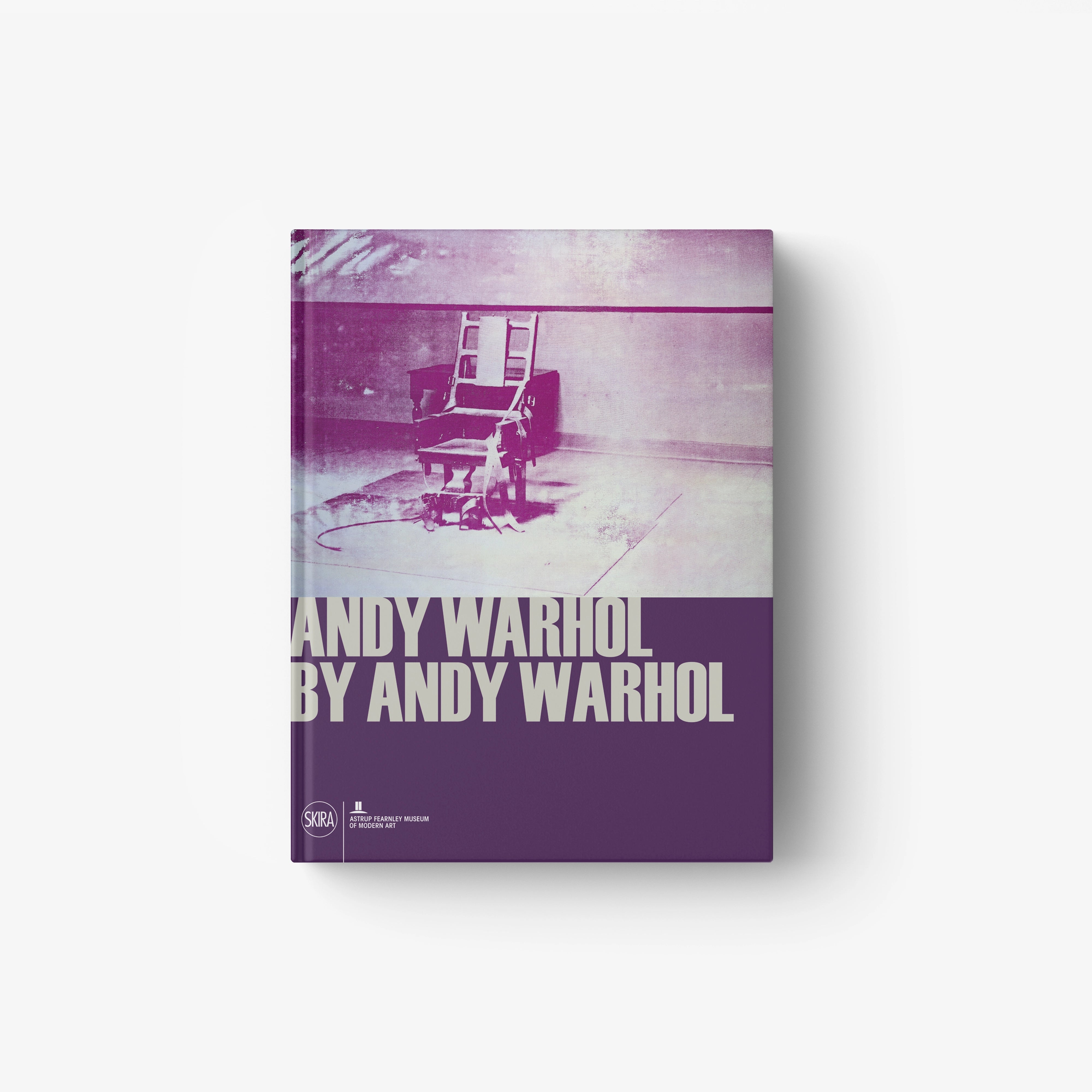 Purple Andy Warhol art book cover with vintage photo and bold title typography
