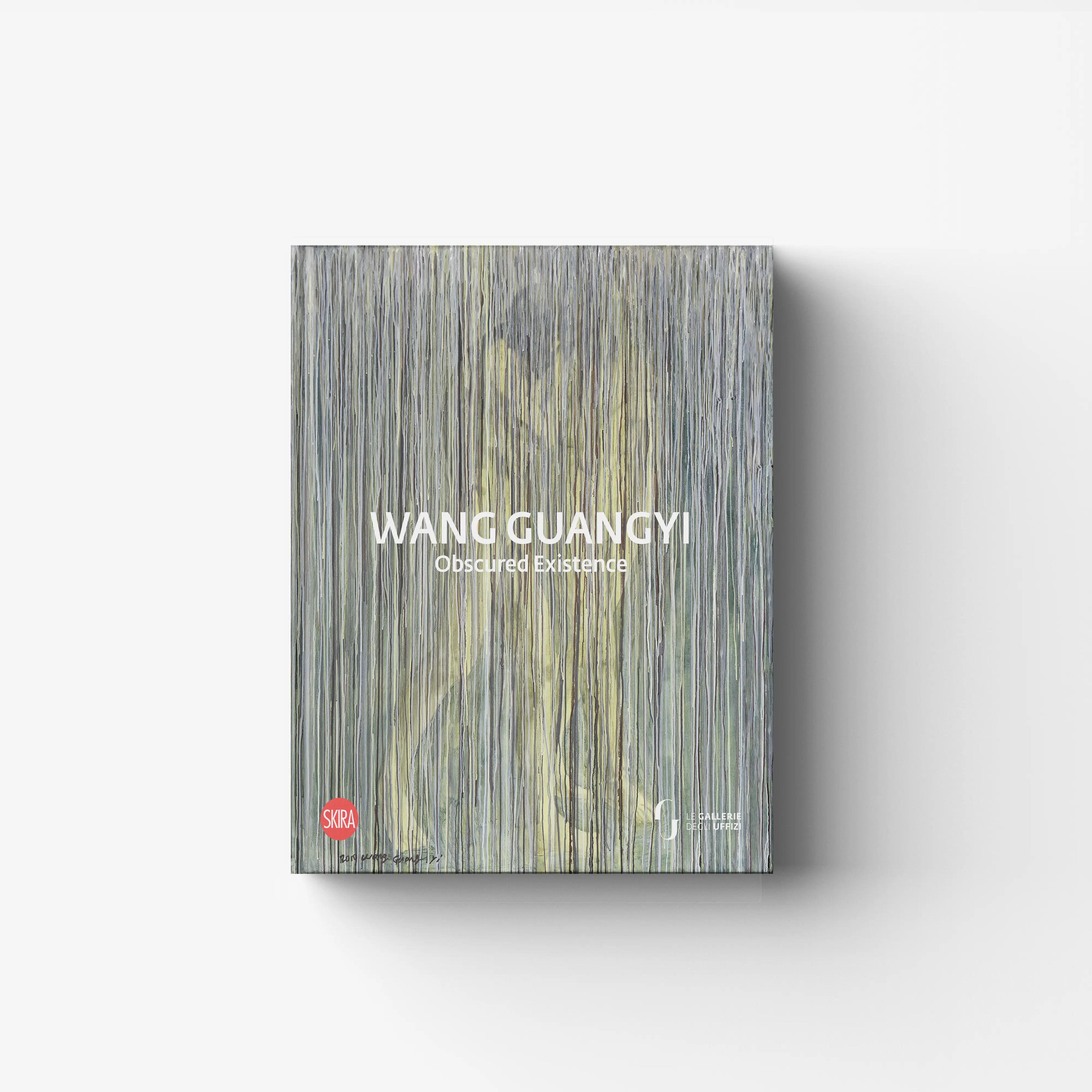 Contemporary art monograph by Skira Arte, WANG GUANGYI, with vertical textured stripes on a pale blue cover