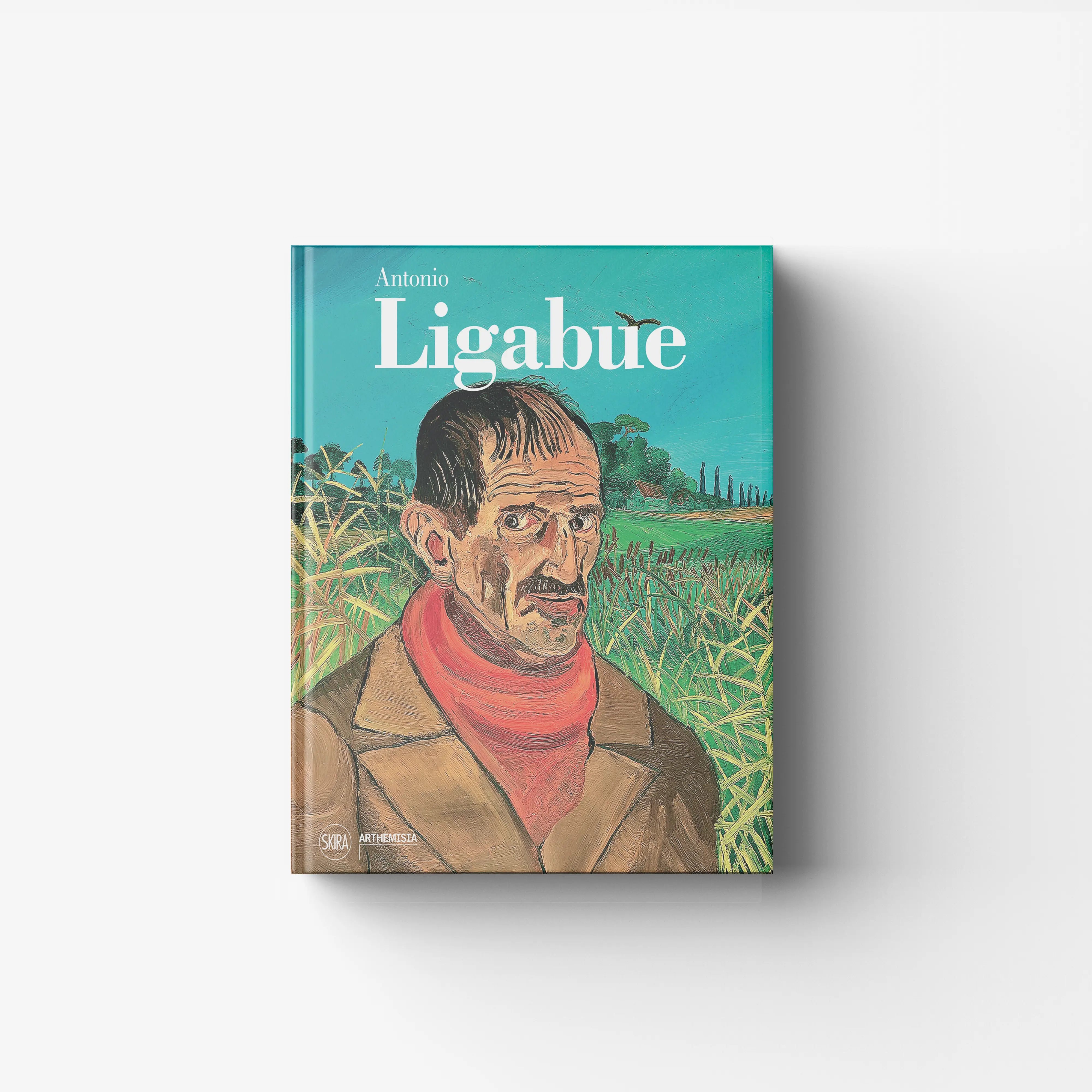 Art book in turquoise with Antonio Ligabue cover illustration, Skira Arte, hardback volume d'arte illustrato