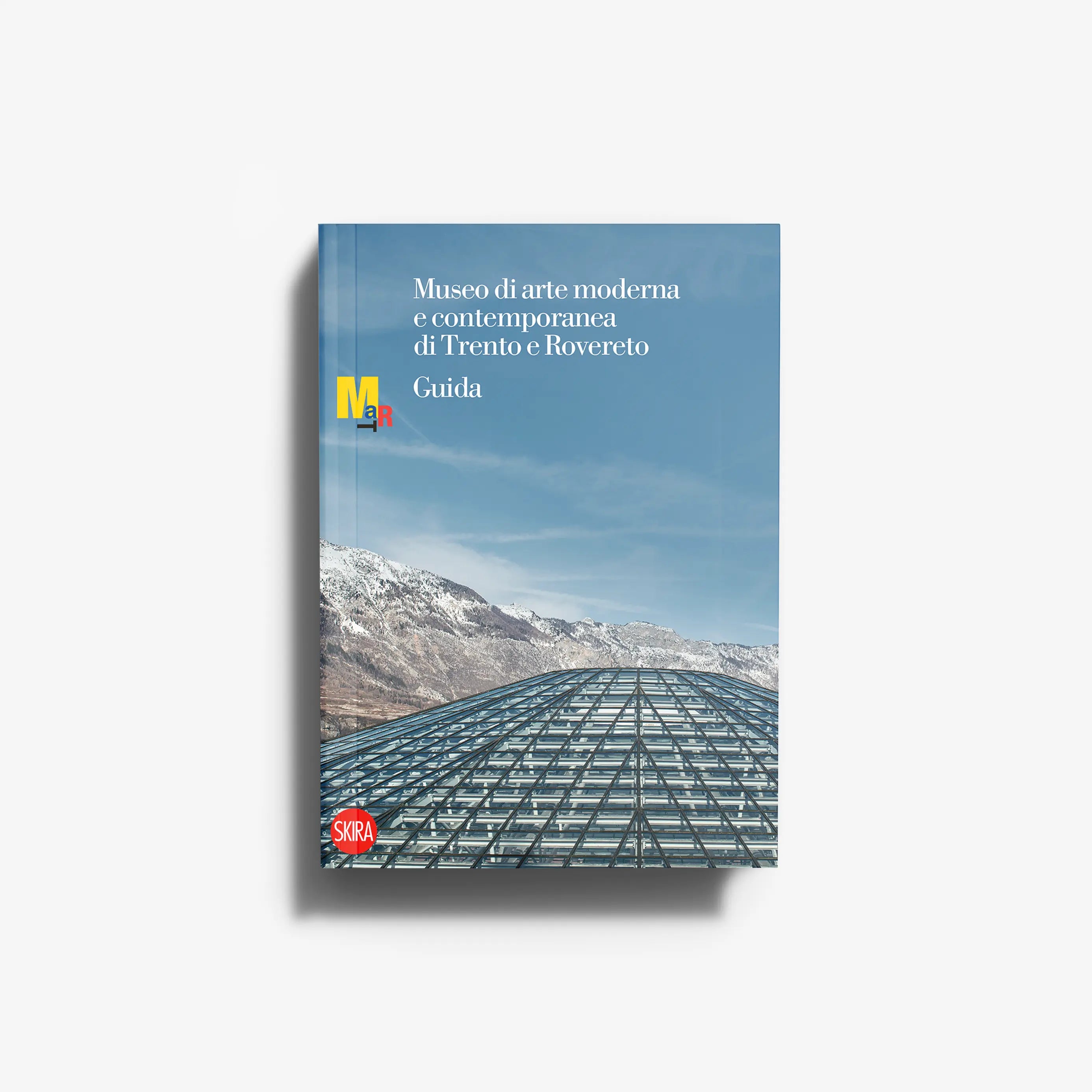 Tourist guide book in blue with Skira Arte branding, Museo MART di Rovereto e Trento illustrated cover