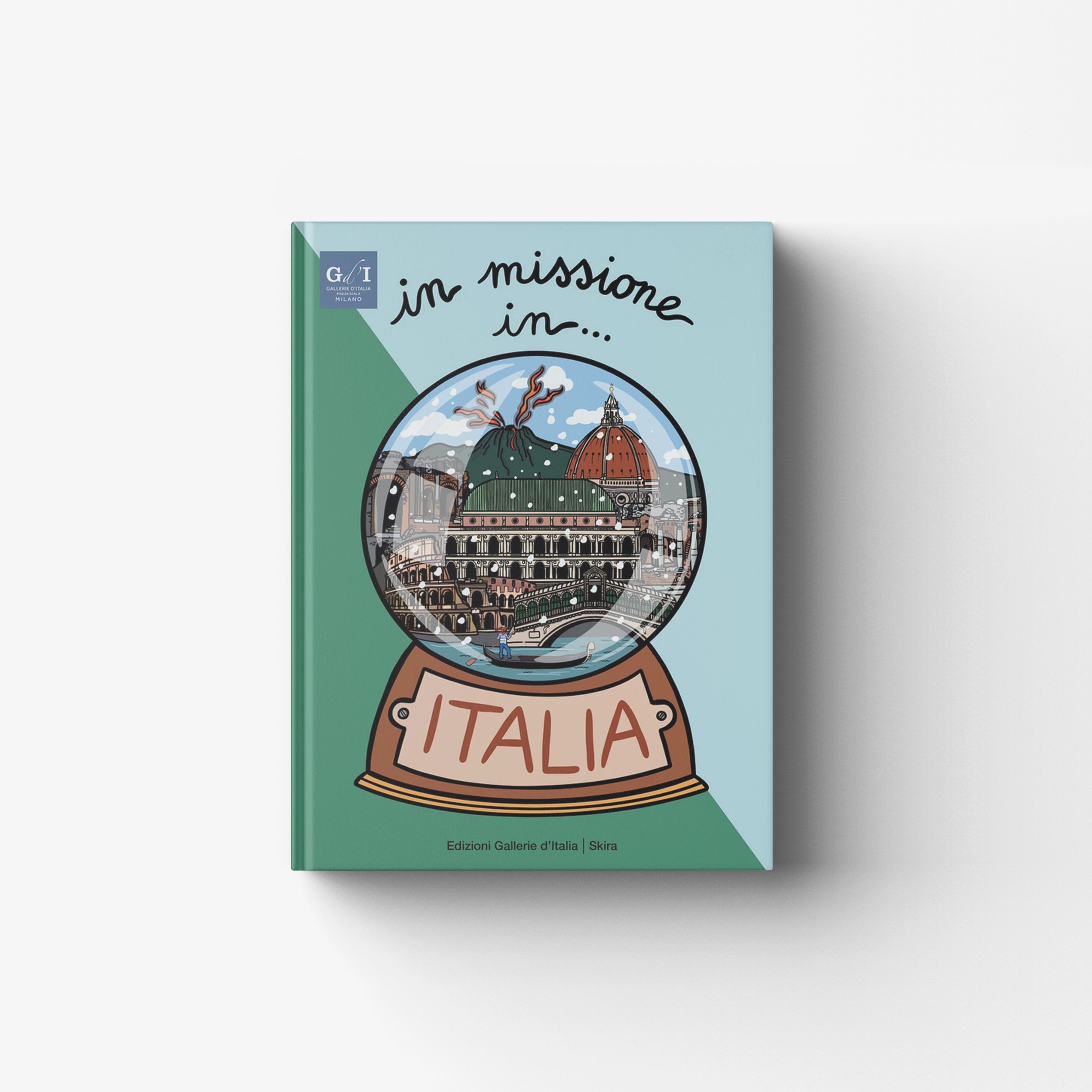 Hardback travel picture book by Skira Arte with green cover and illustrated Grand Tour in Italia design