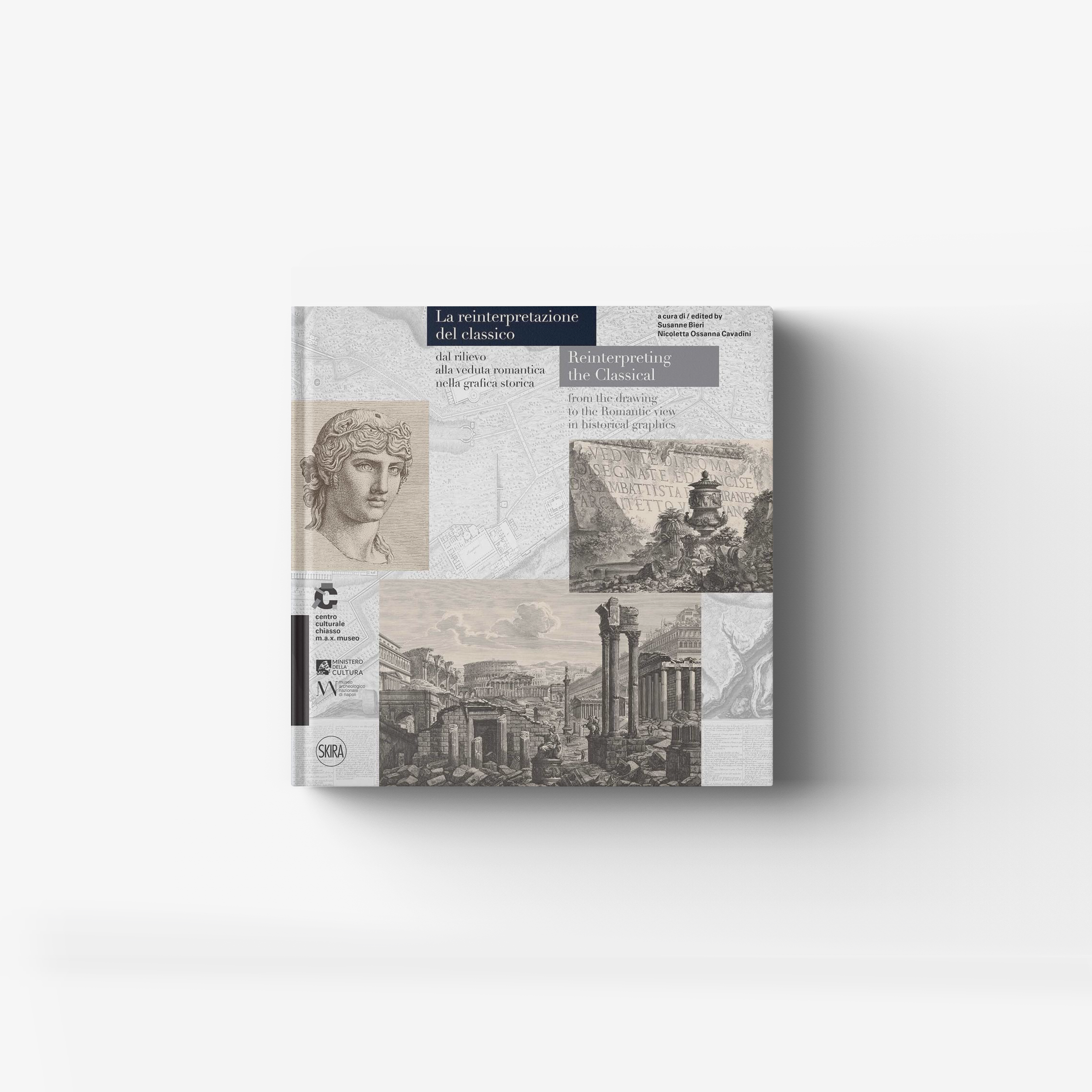 Art book in monochrome with classic engravings, Skira Arte, La reinterpretazione del classico, volume illustrated with critical texts