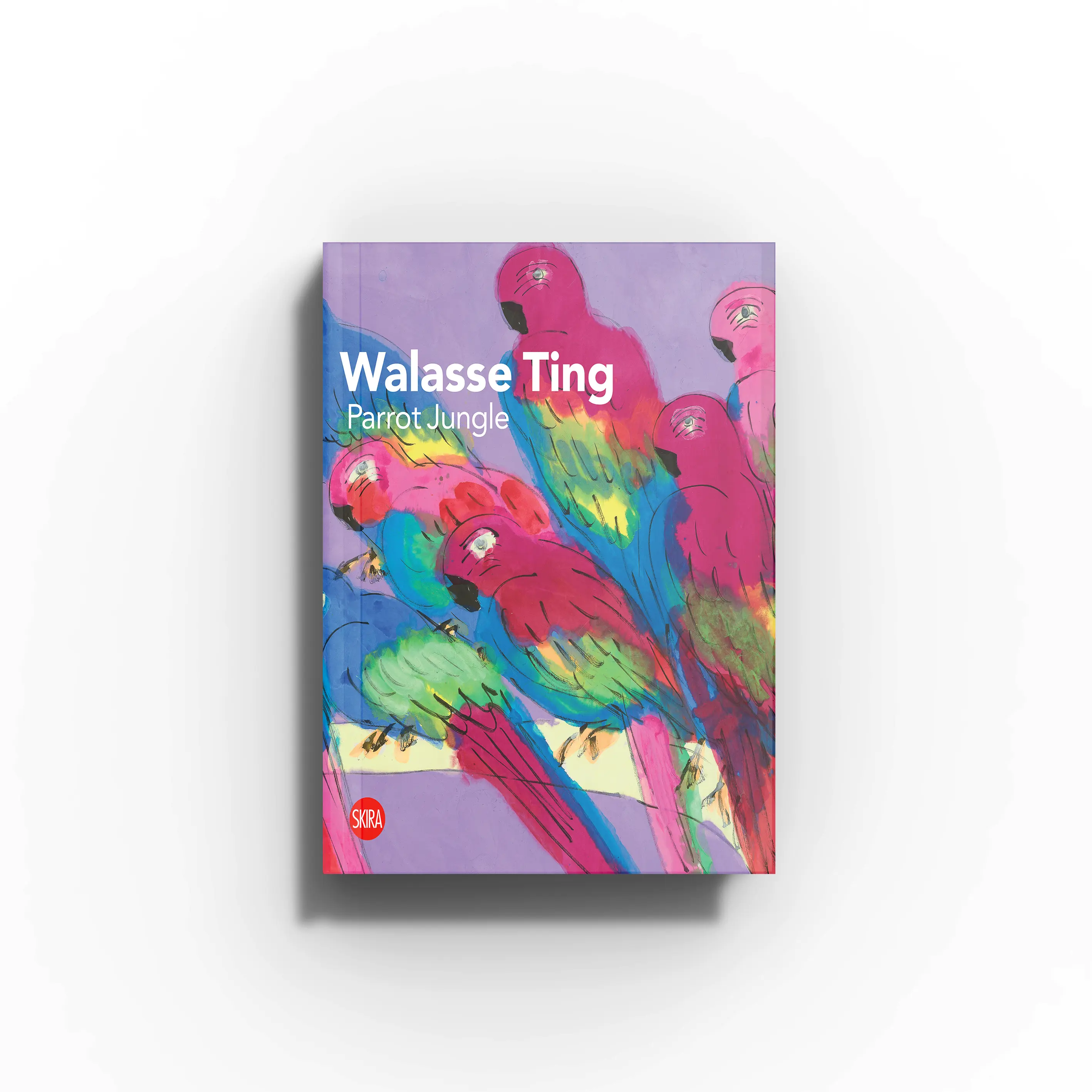 Contemporary art painting with vivid parrot jungle birds by Walasse Ting for Skira Arte